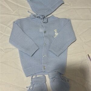 Vintage Blue Kids Matching Set with Hat and Booties